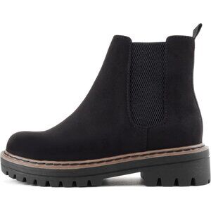 Women Tan Welt Lug Sole Low Chunky Heel Chelsea Double Elastic Ankle Booties